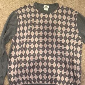 Lacoste Men's Charcoal and Pink Argyle Crewneck Sweater